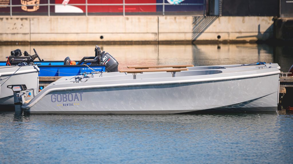 An image showing a GoBoat moored in Canary Wharf