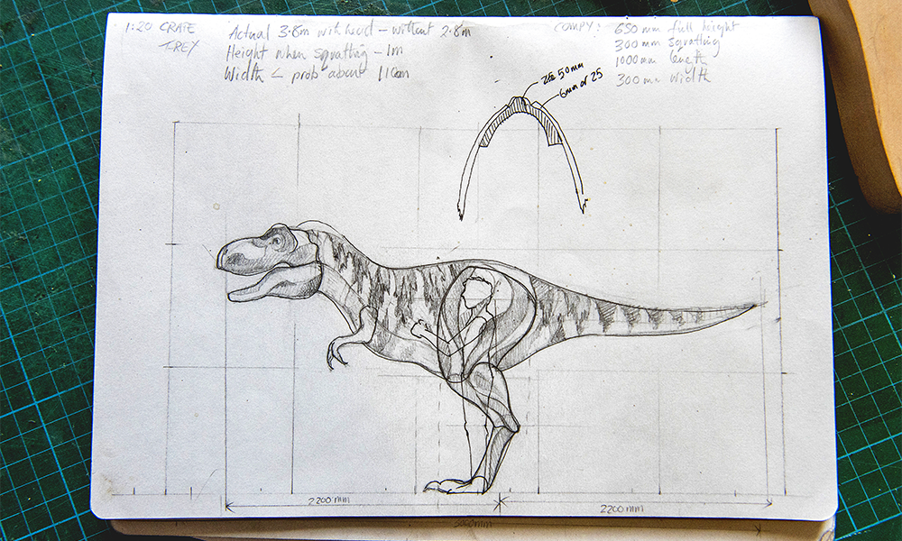 One of Charlie's sketches for the T-Rex