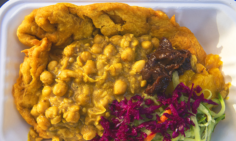Tescha's take on doubles with chickpea curry 