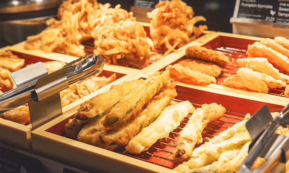 Tempura ready for diners to serve themselves with