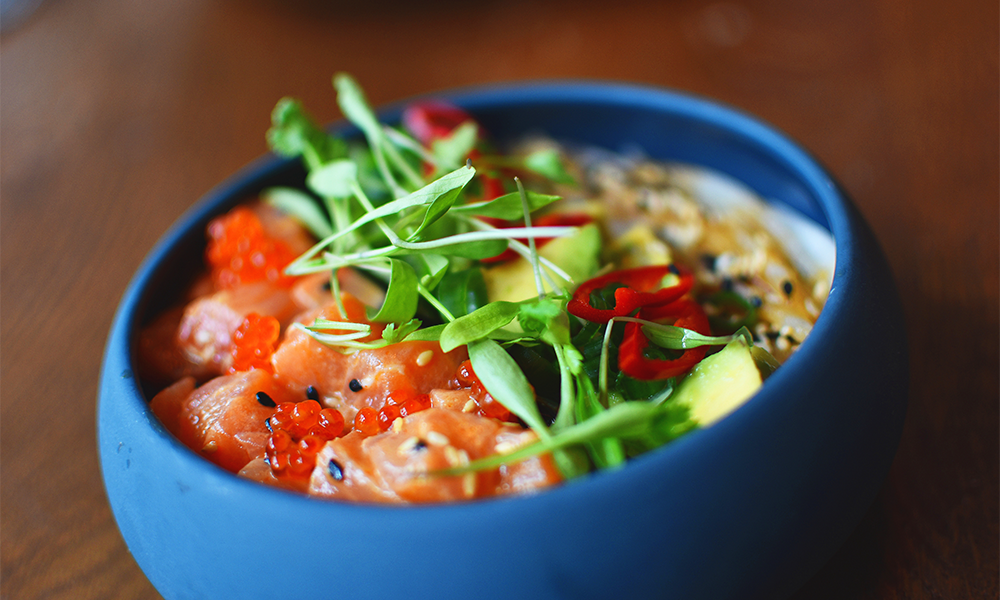 James' poke bowl wakame with daikon and shiso