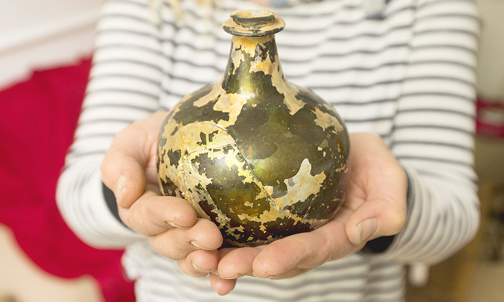 Nicola also makes historic finds, including this 18th century onion bottle -