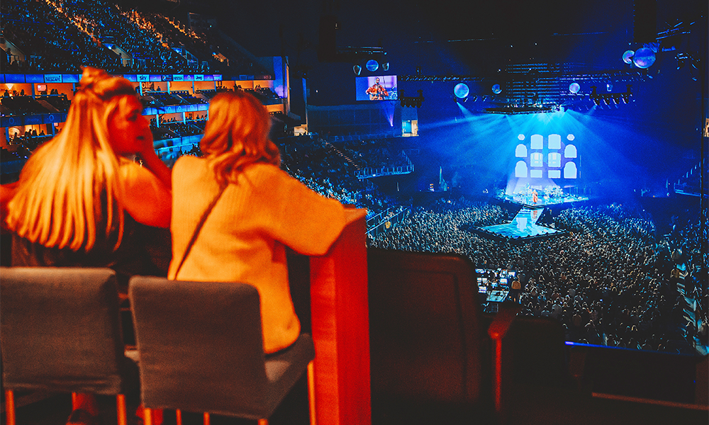 The two levels of suites offer commanding views over the stage