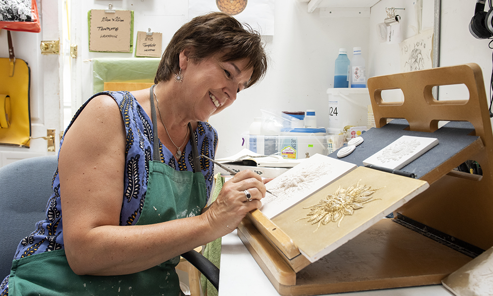 Sculptor Dot Young at work in her studio 