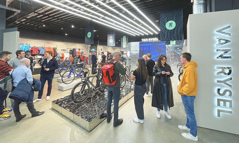 The Van Rysel store at Decathlon is shown with bright lights and bikes on display