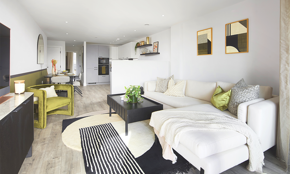An image showing the lounge of a show home at Square Roots Lewisham