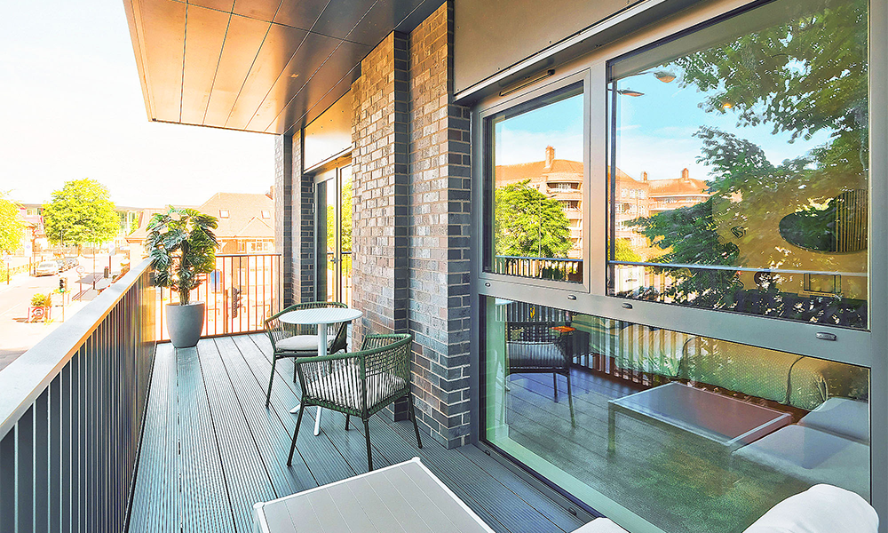 Image is of a show home balcony at NHG Homes' Gadwell Quarter