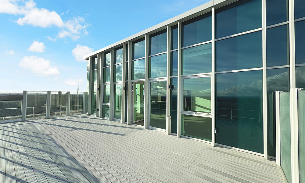 Image shows a penthouse terrace at Warley HQ in Brentwood