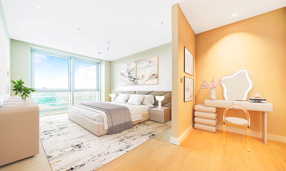 Image shows a bedroom in one of the development's penthouses