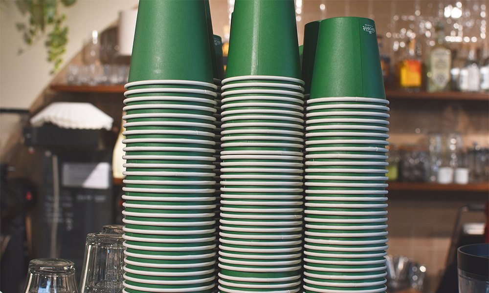 Takeaway cups stand ready at The Eleventh Hour