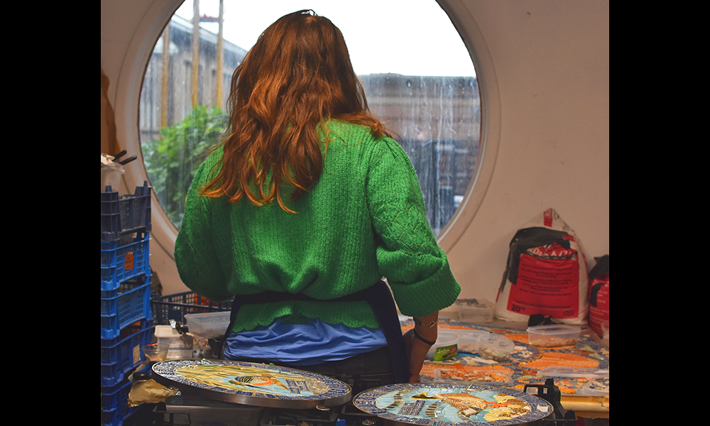 Artist Maud Milton, hard at work in her studio at Trinity Buoy Wharf