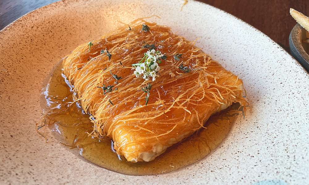 A warm, sweet pillow of Feta Saganaki, £13