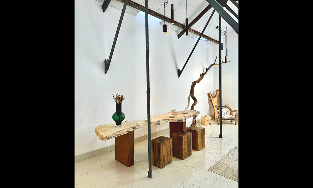 Steve has filled his studios with furniture and sculptural pieces mostly made from natural wood