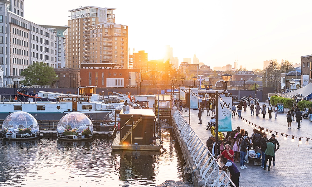 Sauna Boat is moored at Skuna's West India Quay base - image by Skuna