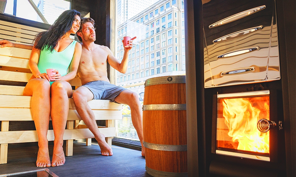 Sauna Boat boasts a wood-fired sauna, kept at a toasty 70ºC-90ºC - image by Skuna