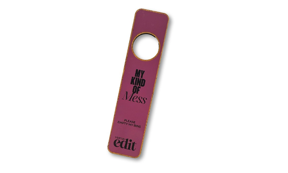 Please clean my room – a wooden sign for the door at Vertus Edit - image by Jon Massey