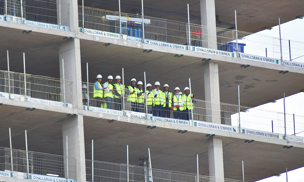 The tour party looks out over the Thames and The O2 from 70 Charter Street's upper reaches - image by Jon Massey