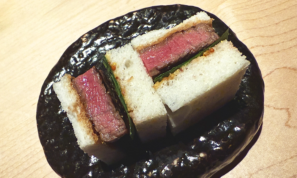 A sandwich of beef and wasabi leaves at Luna Omakase - image by Jon Massey / Wharf Life