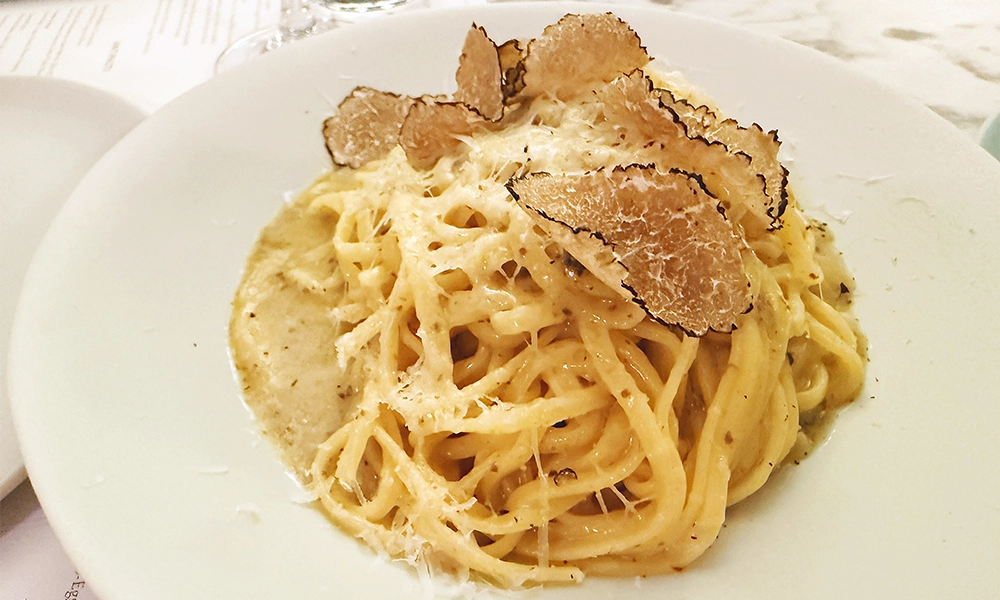 30-yolk tagliolini pasta with truffle, a fabulous over load - image by Jon Massey