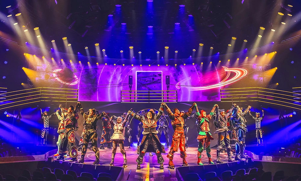 The cast of Starlight Express celebrate on the Wembley stage - image by Troubadour