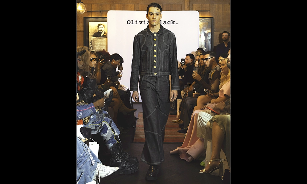 Model Nico Suarez of Vauhaus Agency wears denim in the show - image by Francesca Stuart-Jones / @francesca_sj