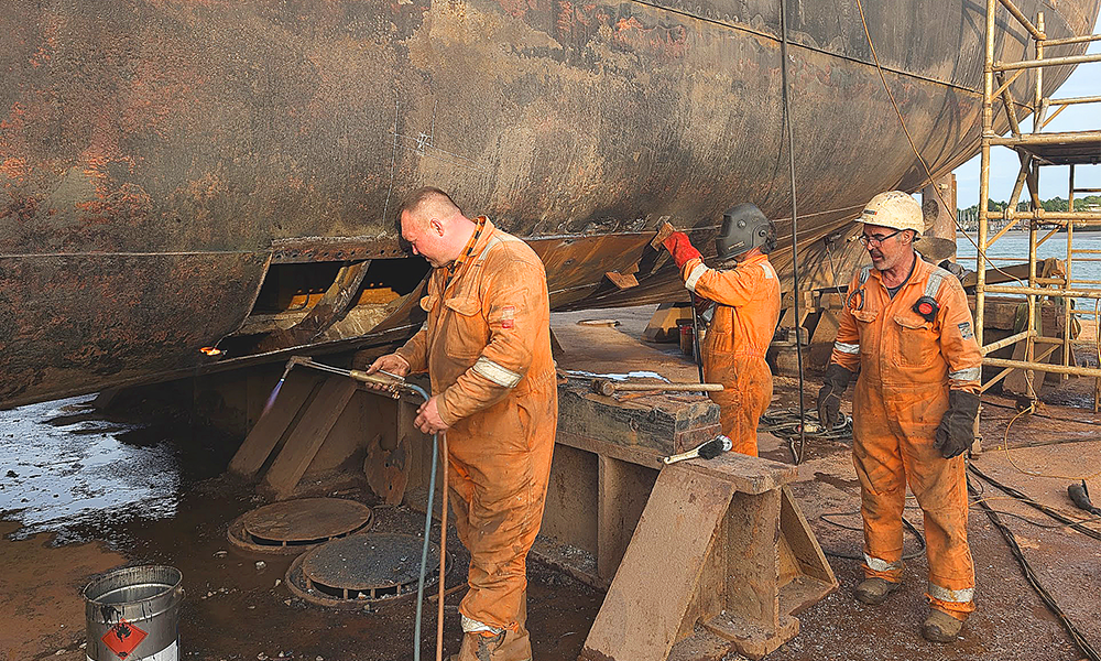 Work takes place to replate Artship's hull -  image by Artship