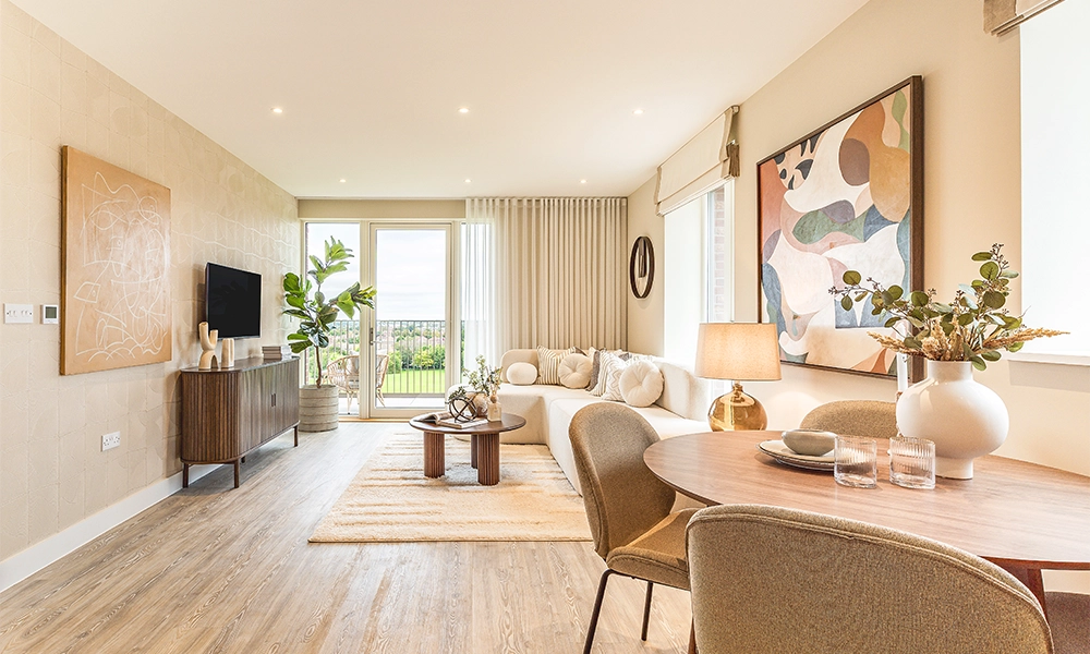 The open-plan living area opens onto the property's balcony - image supplied by The Hill Group