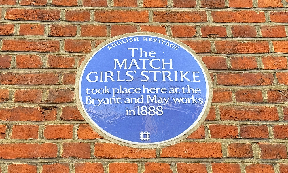A blue plaque marking the location in Bromley-By-Bow of the Match Girls' Strike - image by Jon Massey / Wharf Life