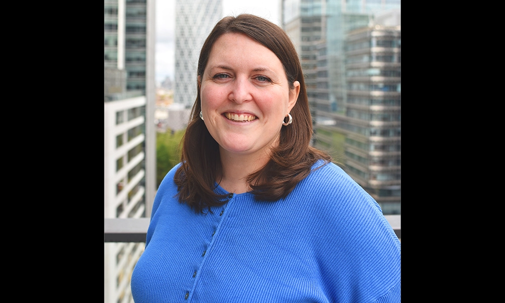 Zopa head of people experience, Emily Dickens, on one of the bank's rooftop terraces - image by Jon Massey / Wharf Life