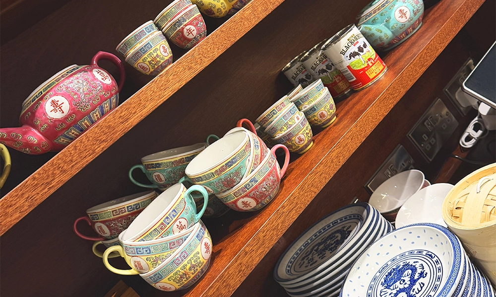 Brightly coloured crockery stands ready at the new branch - image by Jon Massey / Wharf Life