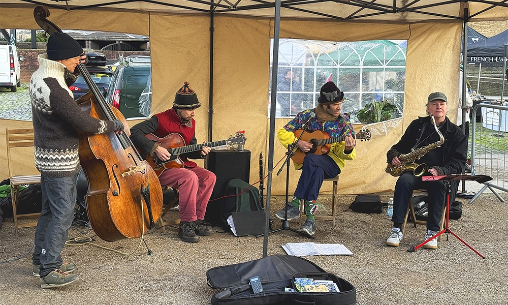 Musicians entertain the crowds at the market - image by Jon Massey / Wharf Life