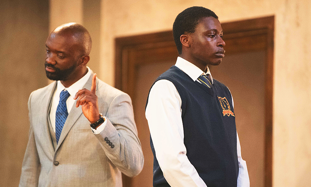 Daon Broni as Headmaster Marrow and Terique Jarrett  as Pharus star in Choir Boy - image by Camilla Greenwell