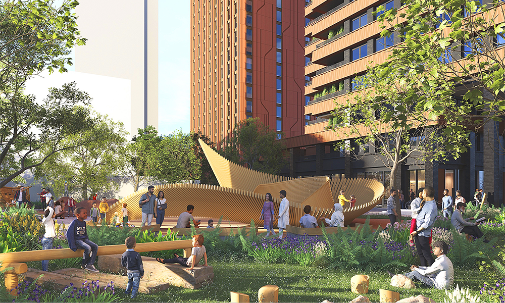 The scheme includes landscaping at ground level - image by Fifth State