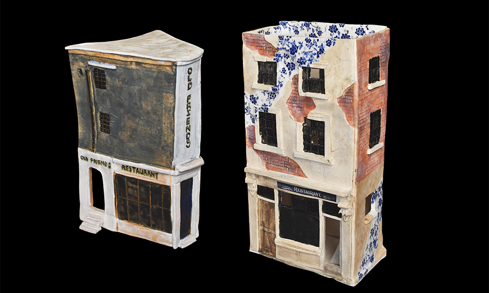 Some of TienAn's sculptures depicting buildings in Limehouse's Chinatown - image by Jon Massey / Wharf Life
