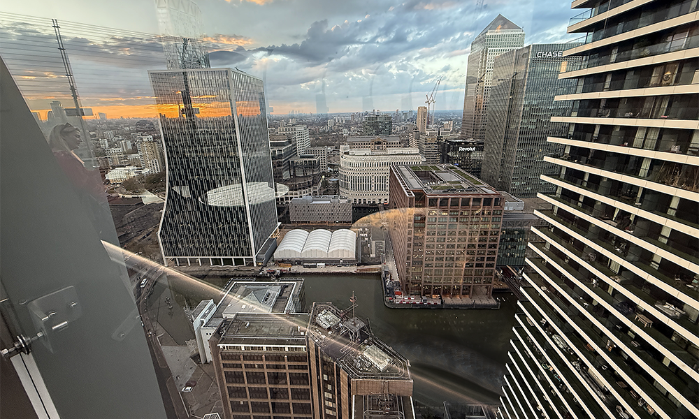 Vanessa's original image of the Canary Wharf skyline, taken from a rooftop bar on the Isle Of Dogs