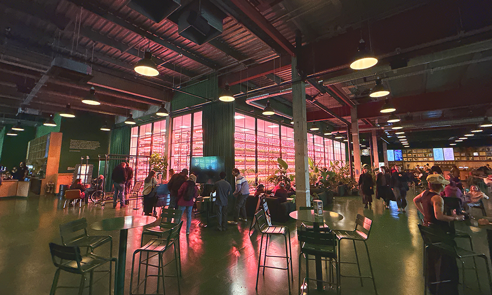 The vertical farm is located at the heart of the venue behind glass walls - image by Jon Massey / Wharf Life
