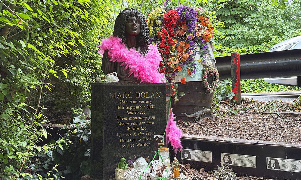The shrine marking the location of the fatal accident that killed Marc Bolan is near Barnes station - image by Jon Massey / Wharf Life