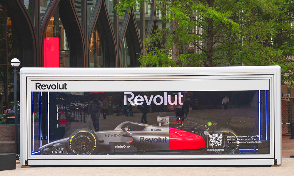 The Audi Revolut F1 show car, displayed at Canary Wharf's Reuters Plaza - image supplied by Revolut