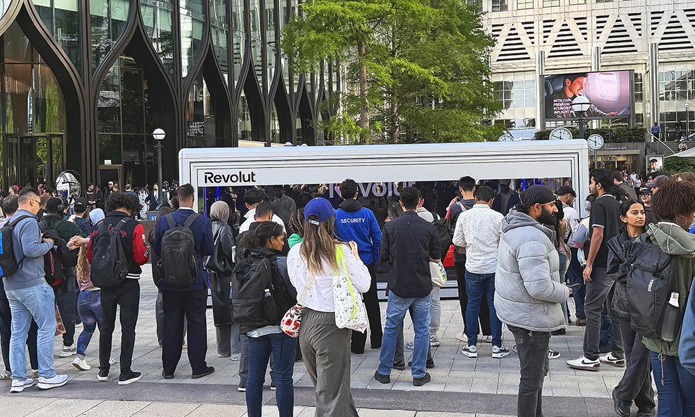 Crowds gather at Revolut's pop-up - image by Jon Massey / Wharf Life