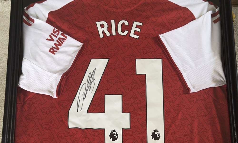 The Arsenal FC shirt, signed by Declan Rice - image supplied by NASSA