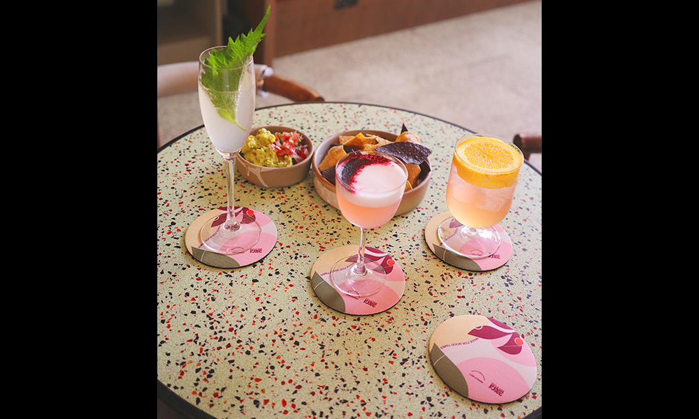 Cocktails and coasters created at Feels Like June in celebration of the mural's launch - image supplied by Tribe London Canary Wharf